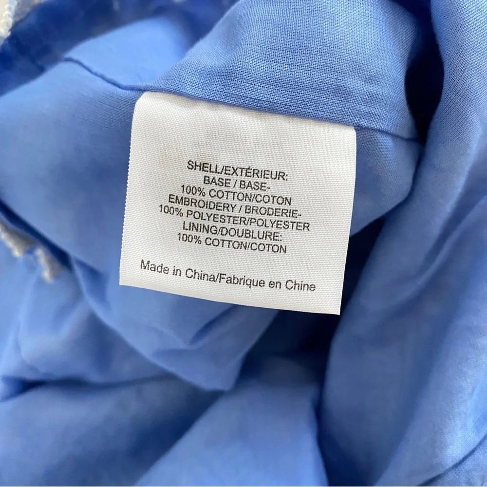 Tory Burch blue white embroidery top